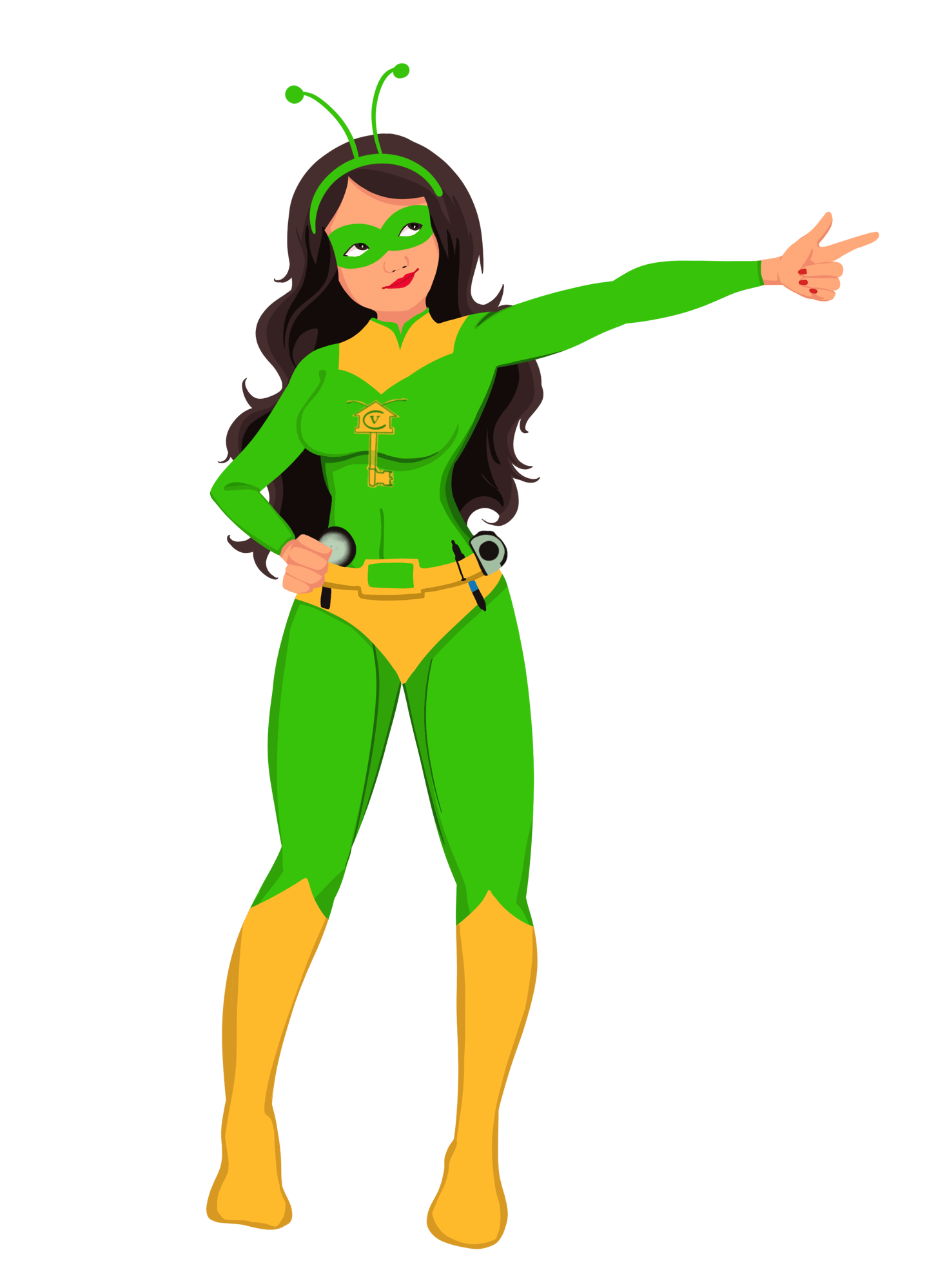 La Chapulina Verde superhero pointing to the words "sign up for our newsletter"
